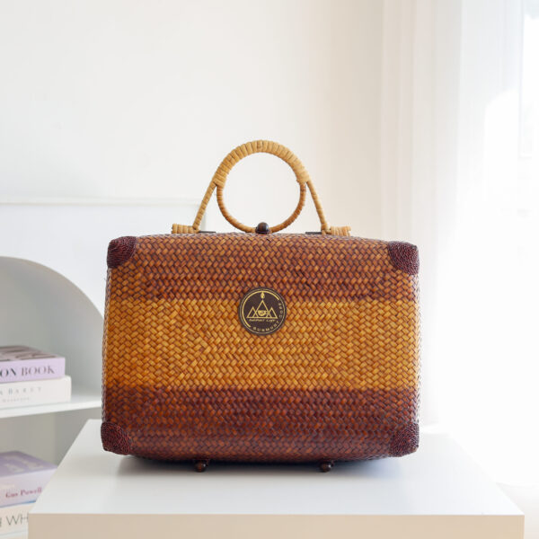 K-3.3-กระเป๋ากระจูดสำหรับชุดดริปกาแฟ-สีทูโทน